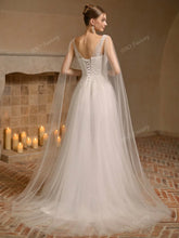 Sleeveless Elegant Wedding Dress With Solid Color Embroidery Applique Mesh Tulle Ball Gown